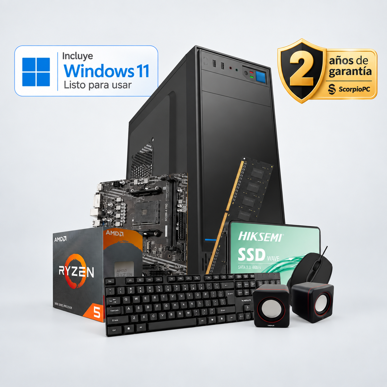 PC AMD R5 3400G | 480 GB | 8 GB DDR4 | KIT KELYX | 500W | RADEON VEGA 11 | WINDOWS 11