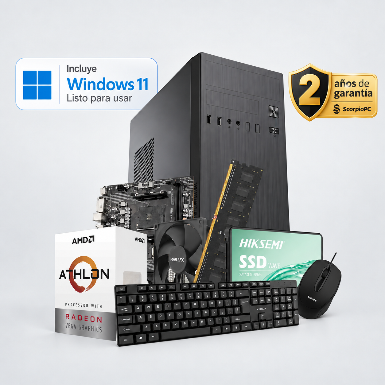 AMD 3000G | 8 GB | 240 GB | 500W | RADEON VEGA 8 | GABINETE KIT KELYX
