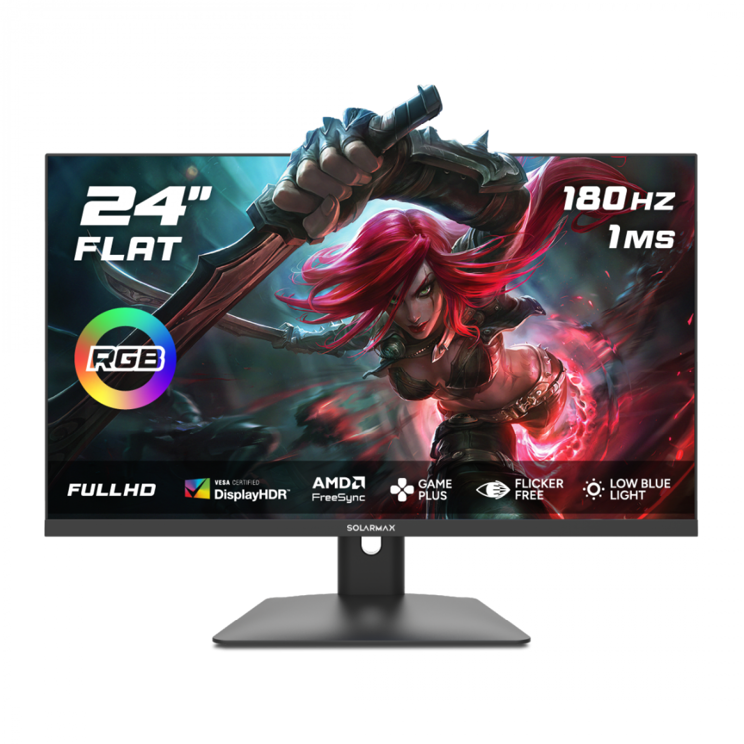 MONITOR SOLARMAX 24 GAMING FHD 180HZ FLAT VA PANEL HDMI-DP BLACK SHELL WITH RGB