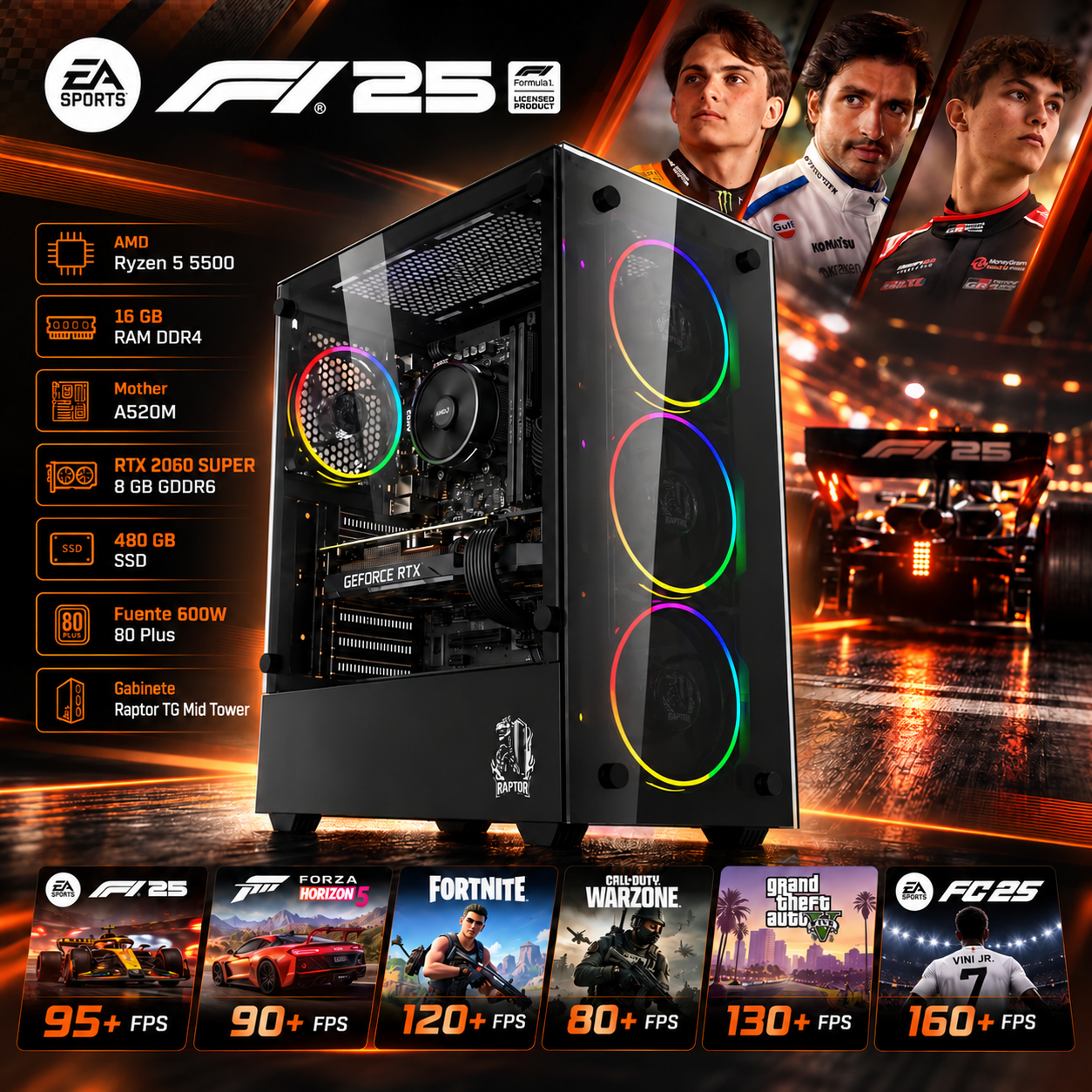 AMD R5 5500 | 16GB | 480SSD | RTX 2060S | 600W